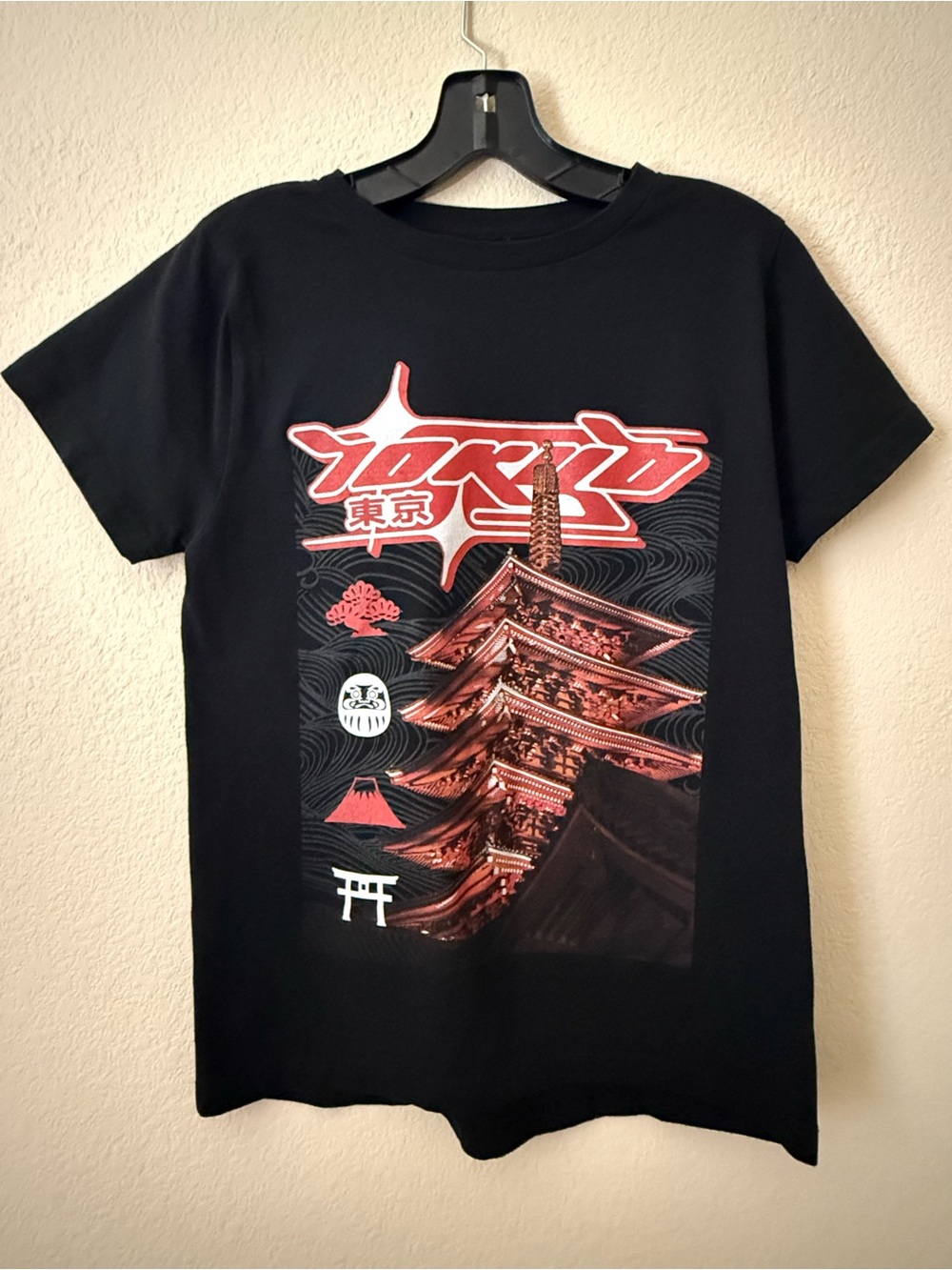Return To Sender Men's Black Daruma Tokyo Japan Graphic Cotton Tee S